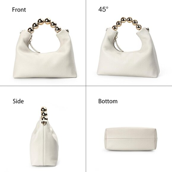 ⚡ Women's Top Handle Chain Pearl Strap Leather Crossbody Tote White Bag - Picture 4 of 7